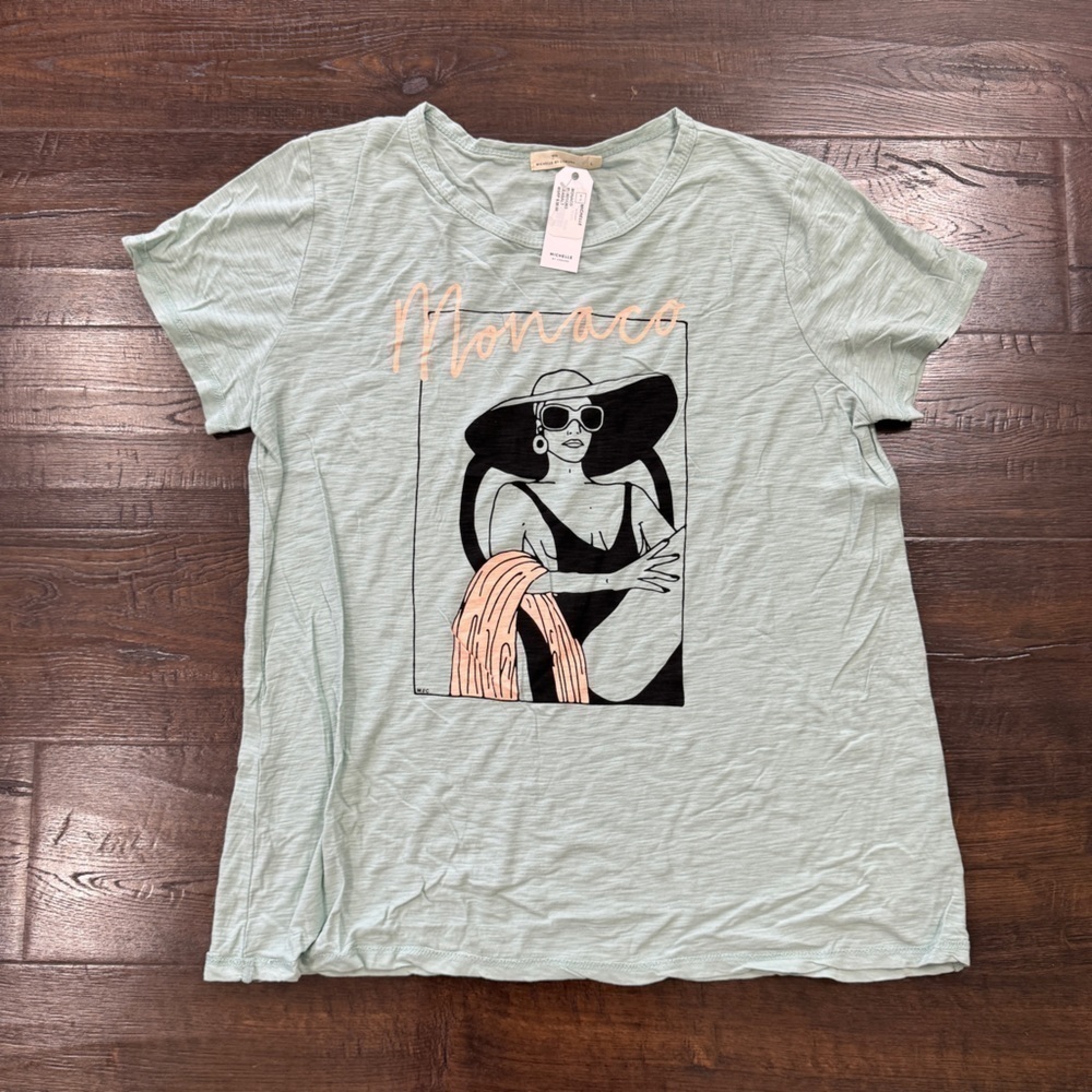 Michelle by Comune Graphic Short Sleeve Top Size Large Women